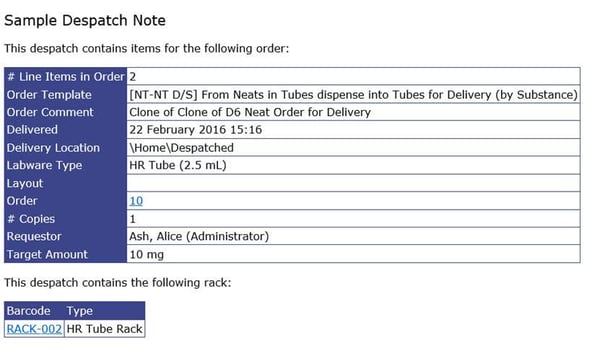 Sample Despatch Note